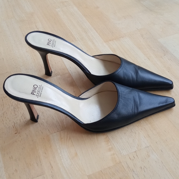 DONATED! Black Leather Mule Heels - Picture 1 of 3